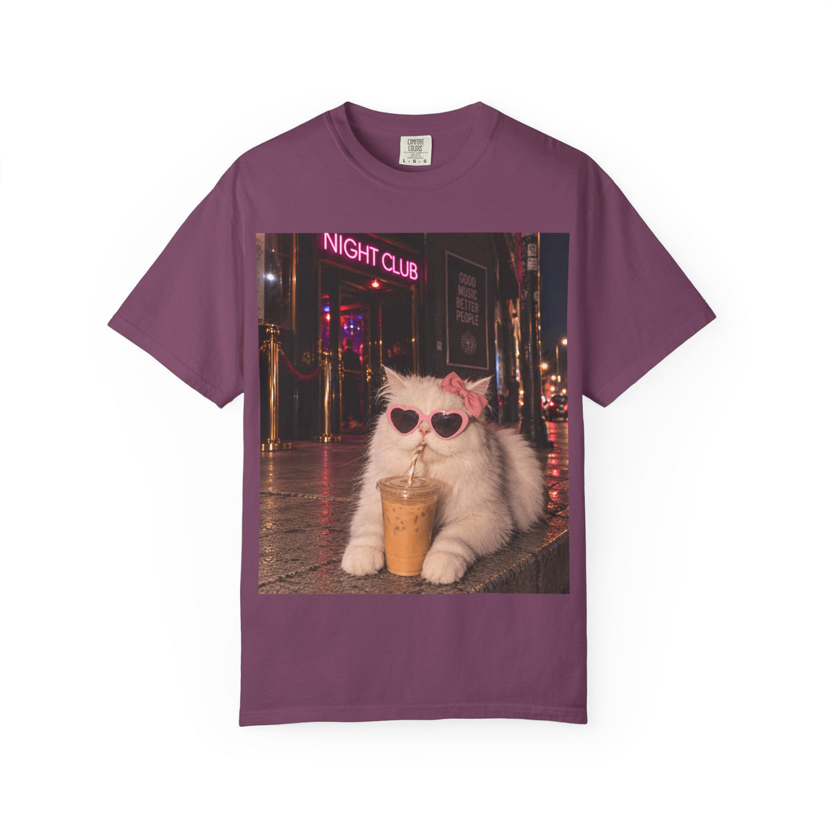 Cute Nightlife Kitty Drinking Iced Coffee Shirt
