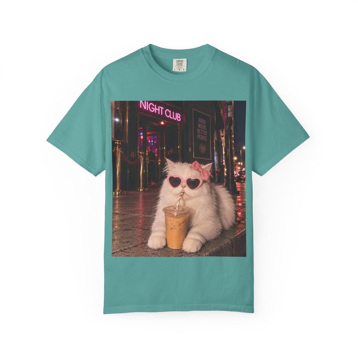 Cute Nightlife Kitty Drinking Iced Coffee Shirt