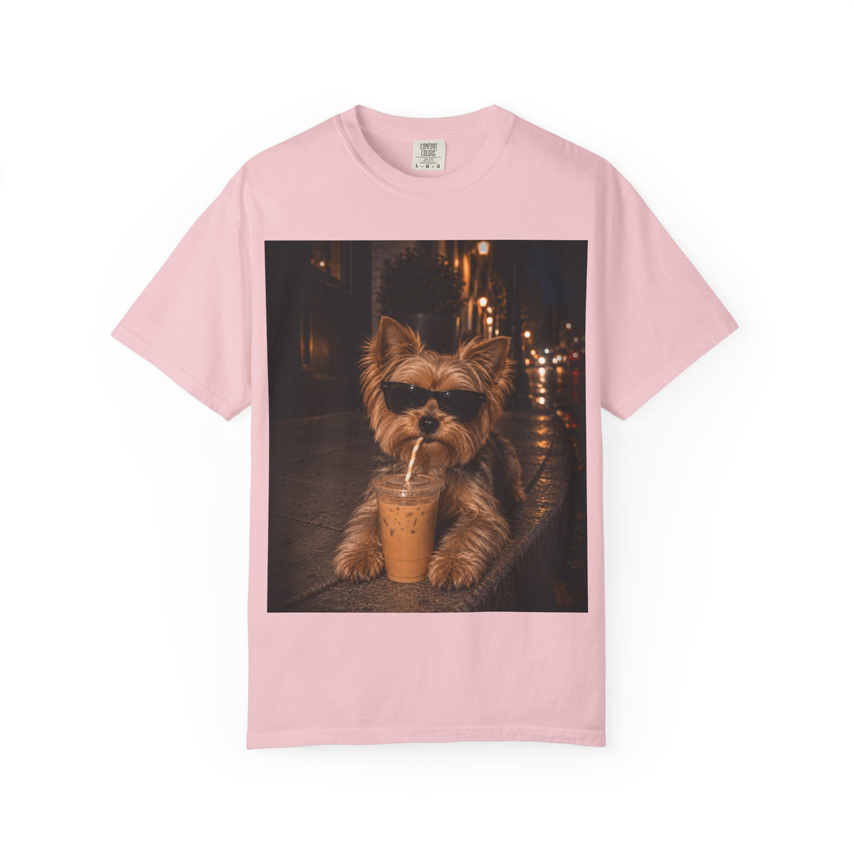 Cute Dog Drinking Iced Coffee Graphic T-Shirt