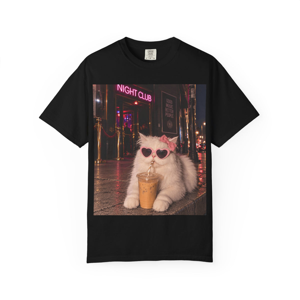 Cute Nightlife Kitty Drinking Iced Coffee Shirt