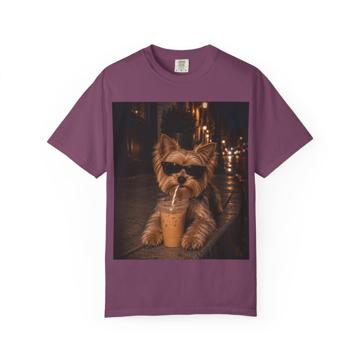 Cute Dog Drinking Iced Coffee Graphic T-Shirt