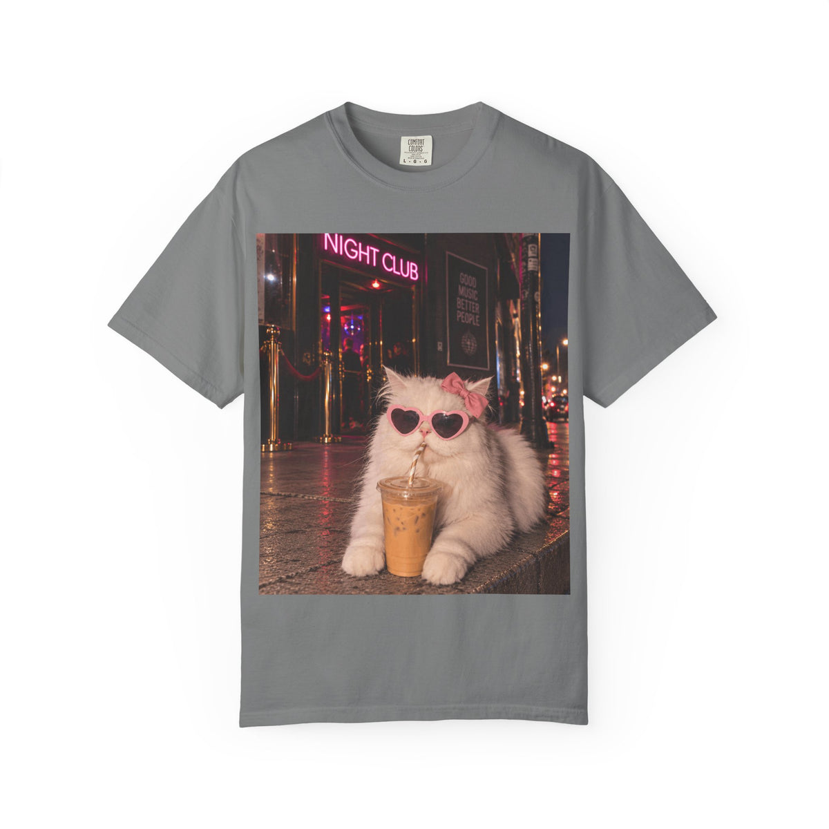 Cute Nightlife Kitty Drinking Iced Coffee Shirt
