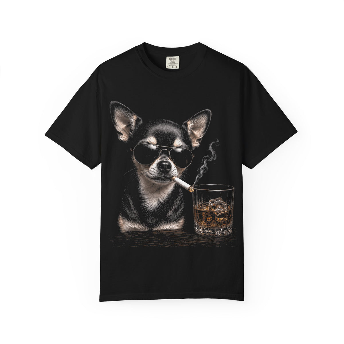 Chihuahua  Smoking Cigarette Whisky Lover Funny Dog T‑Shirt