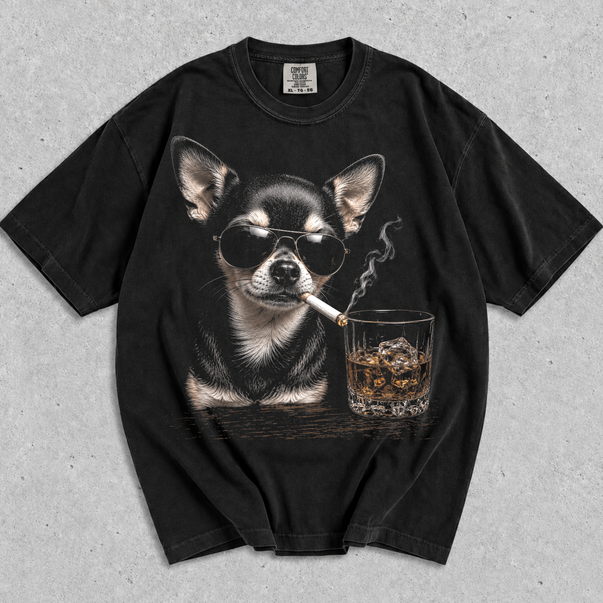 Chihuahua  Smoking Cigarette Whisky Lover Funny Dog T‑Shirt