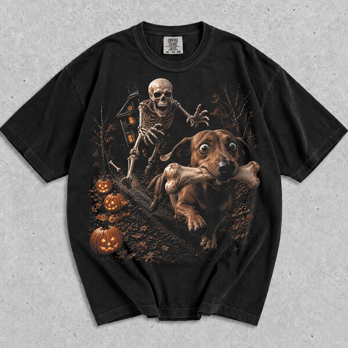 Dachshund with Skeleton Bone Halloween Dog T-shirt