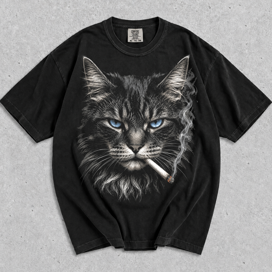 Smoking Black Cat Animal Artwork T-shirt
