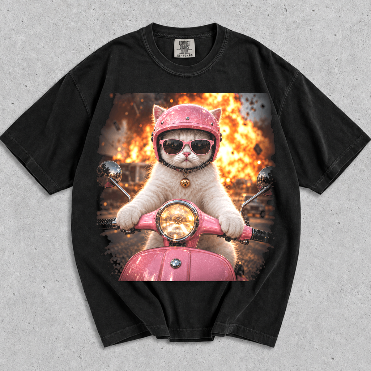 Cat on Scooter T-Shirt, Funny Motorcycle Kitty Tee.