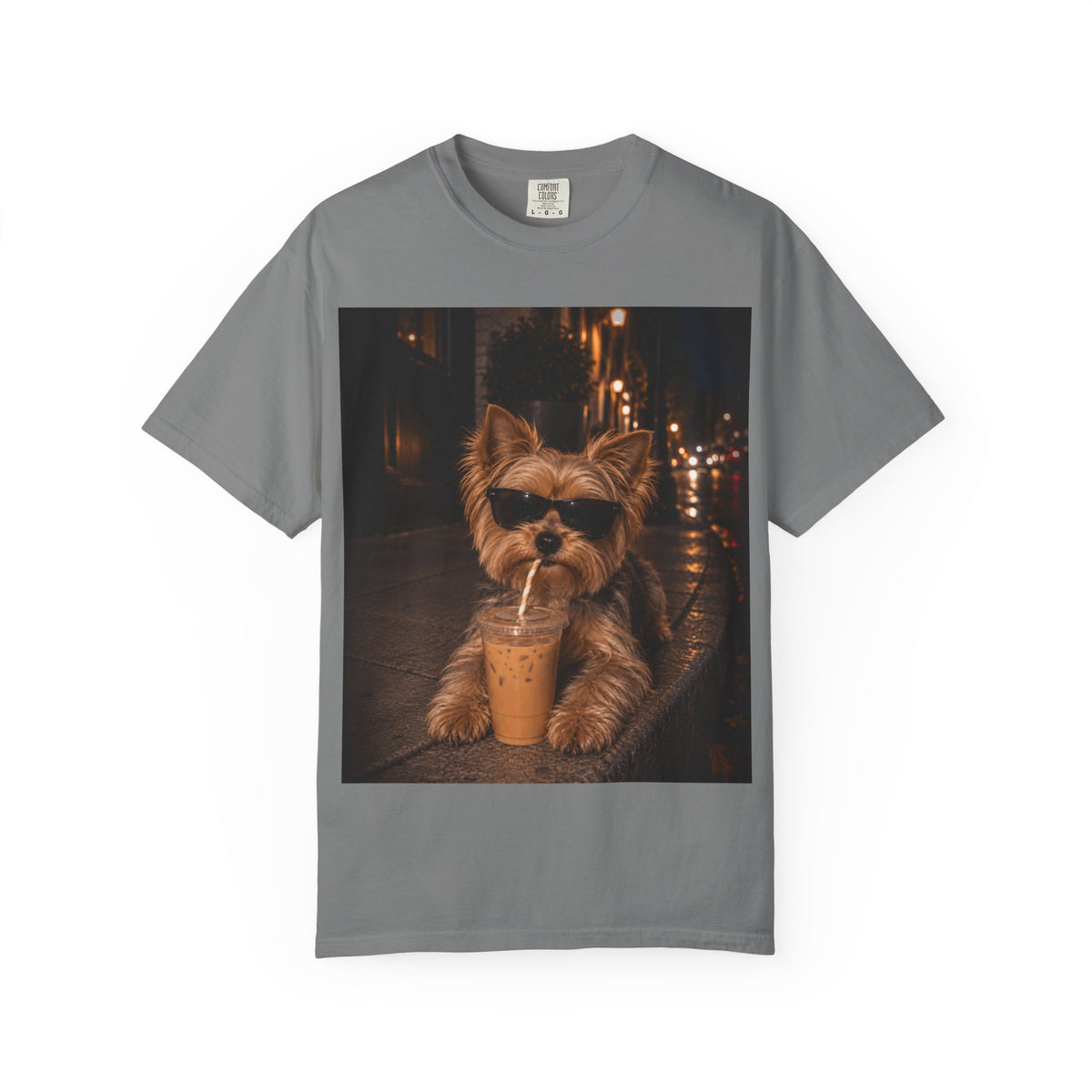Cute Dog Drinking Iced Coffee Graphic T-Shirt