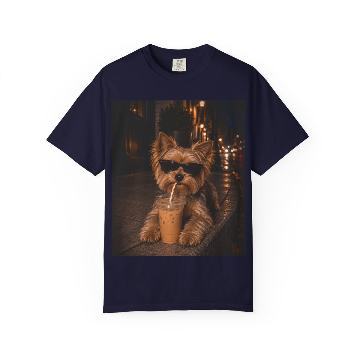 Cute Dog Drinking Iced Coffee Graphic T-Shirt