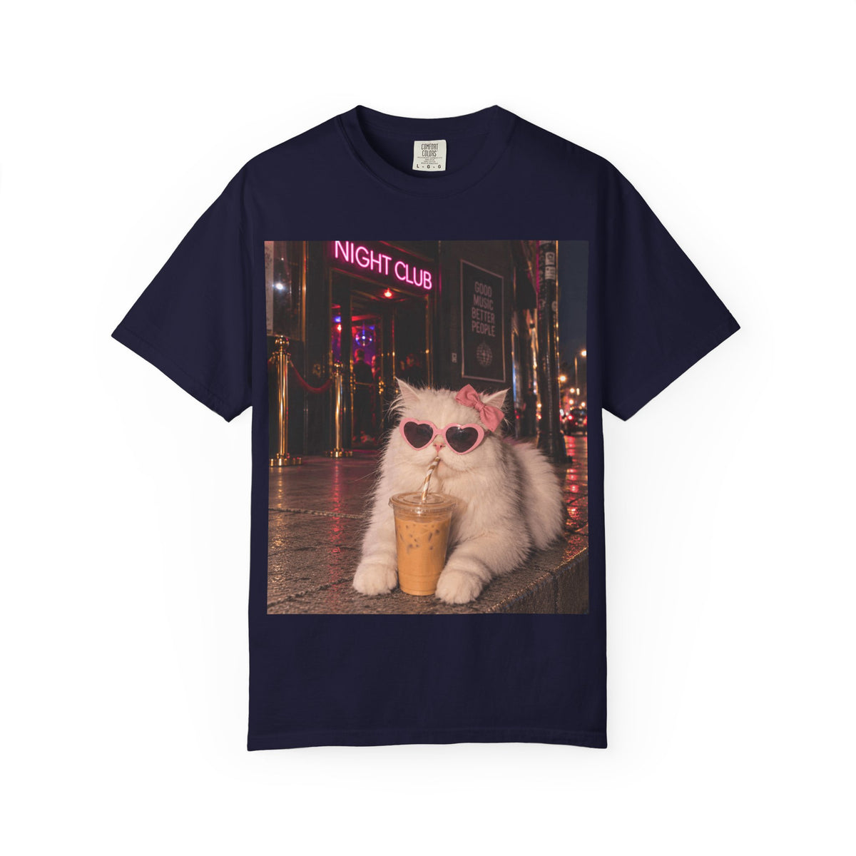 Cute Nightlife Kitty Drinking Iced Coffee Shirt