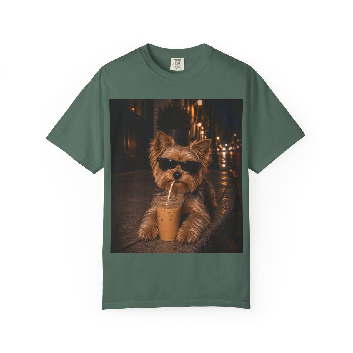 Cute Dog Drinking Iced Coffee Graphic T-Shirt