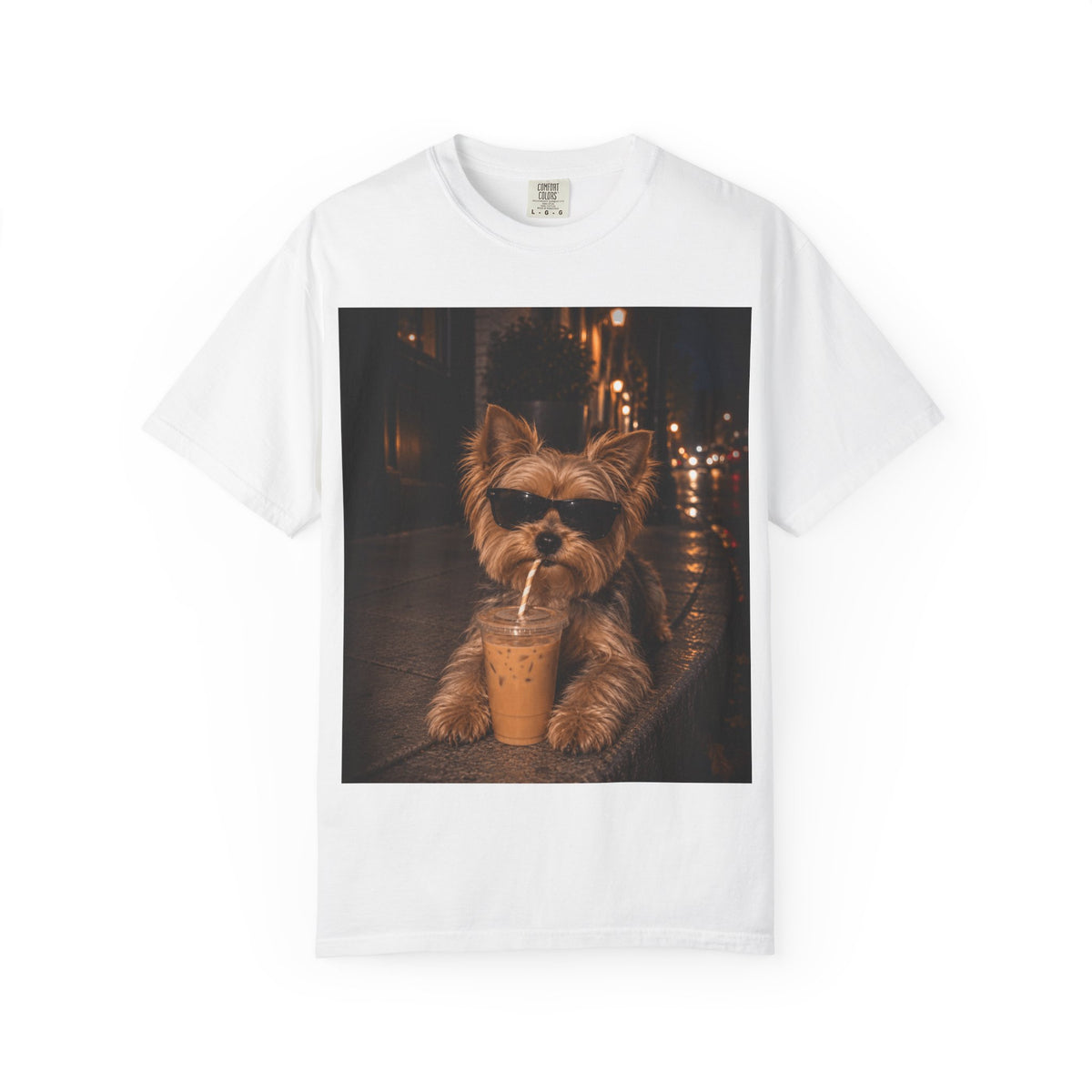 Cute Dog Drinking Iced Coffee Graphic T-Shirt