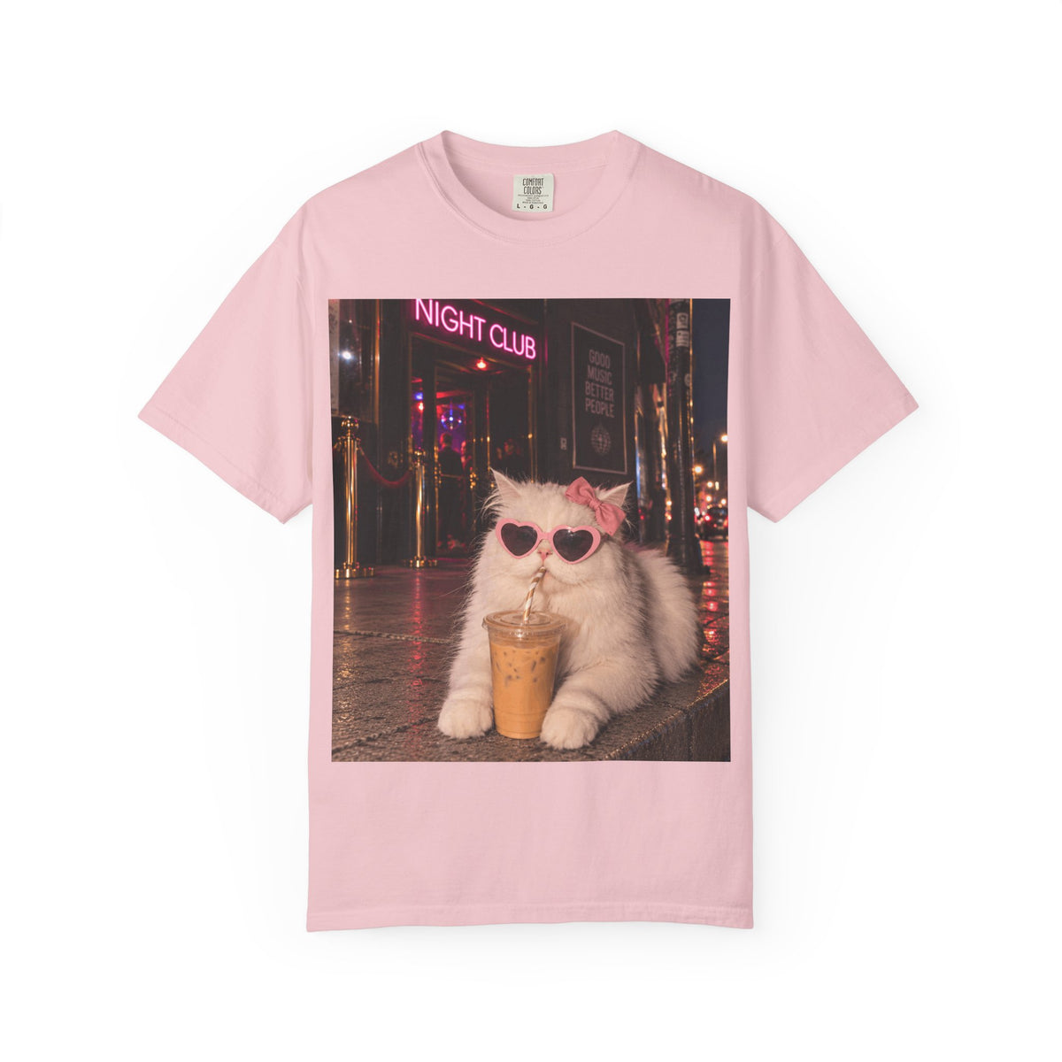 Cute Nightlife Kitty Drinking Iced Coffee Shirt