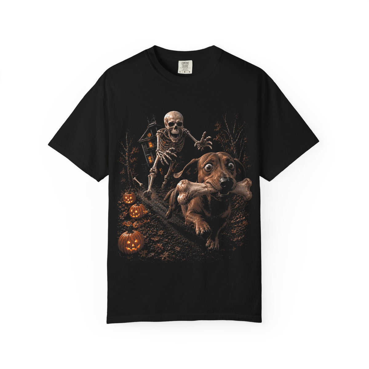 Dachshund with Skeleton Bone Halloween Dog T-shirt