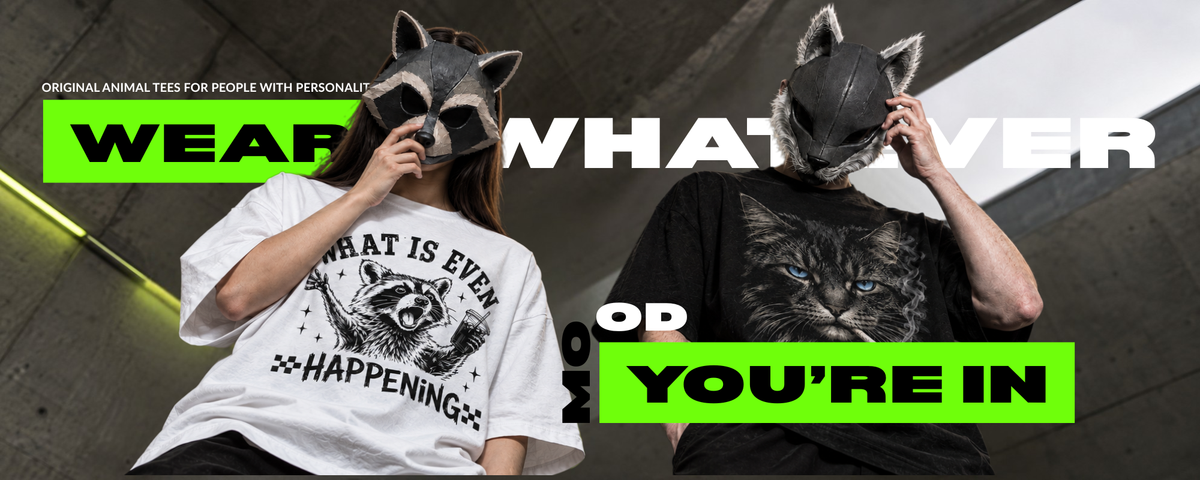 Bopolyo animal-inspired t-shirts in a cinematic city setting